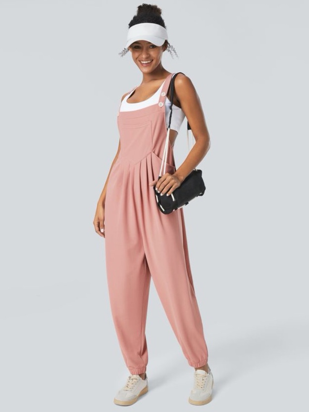 NWT Halara Pockets Waffle Casual Jogger Overalls Rose Tan Size Large - Picture 2 of 10